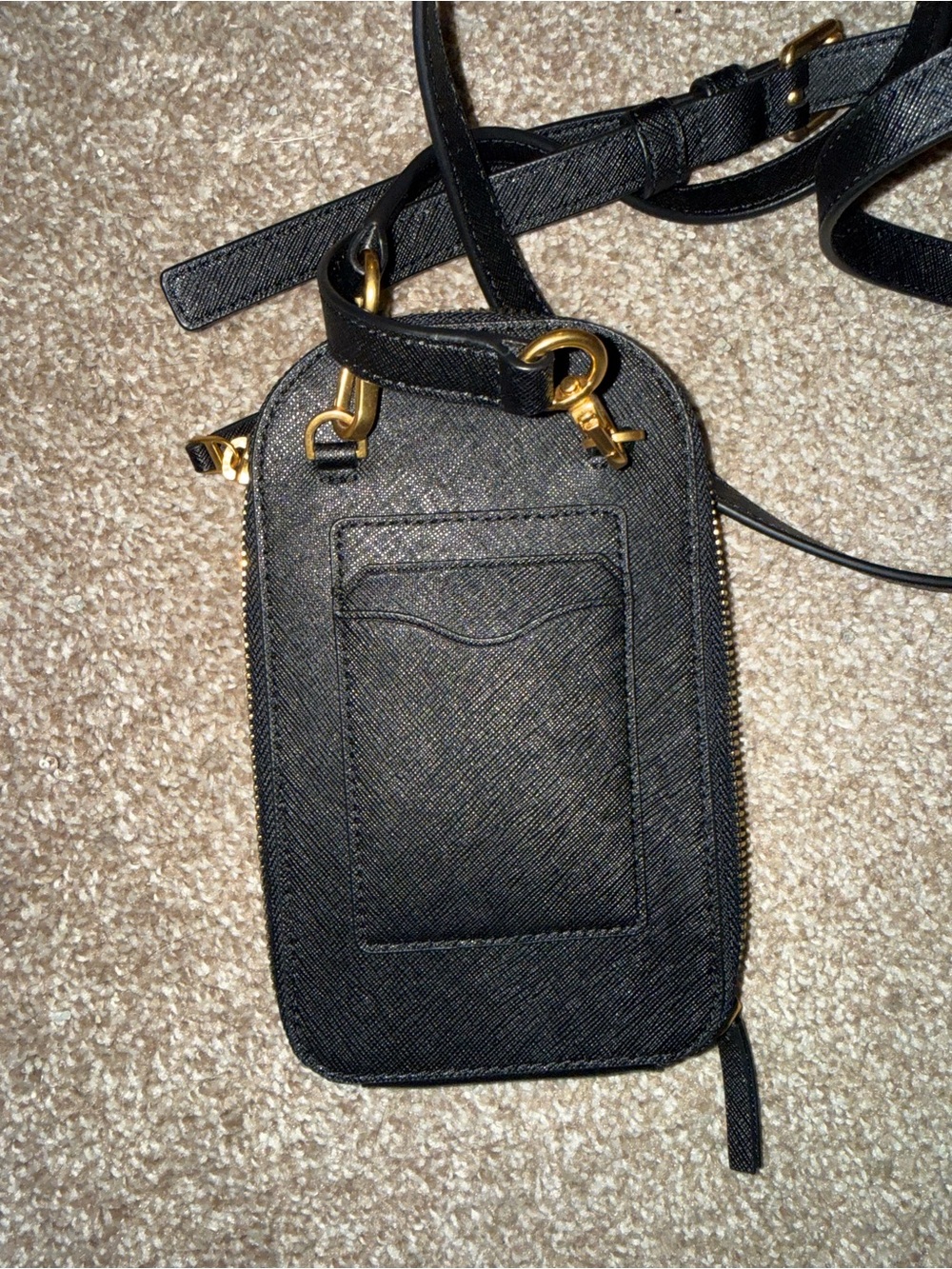 NWOT Tory Burch Black Leather Crossbody Phone Case with Gold Logo - Picture 4 of 4
